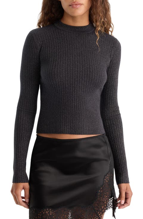 The Rib Lurex Mock Neck Sweater