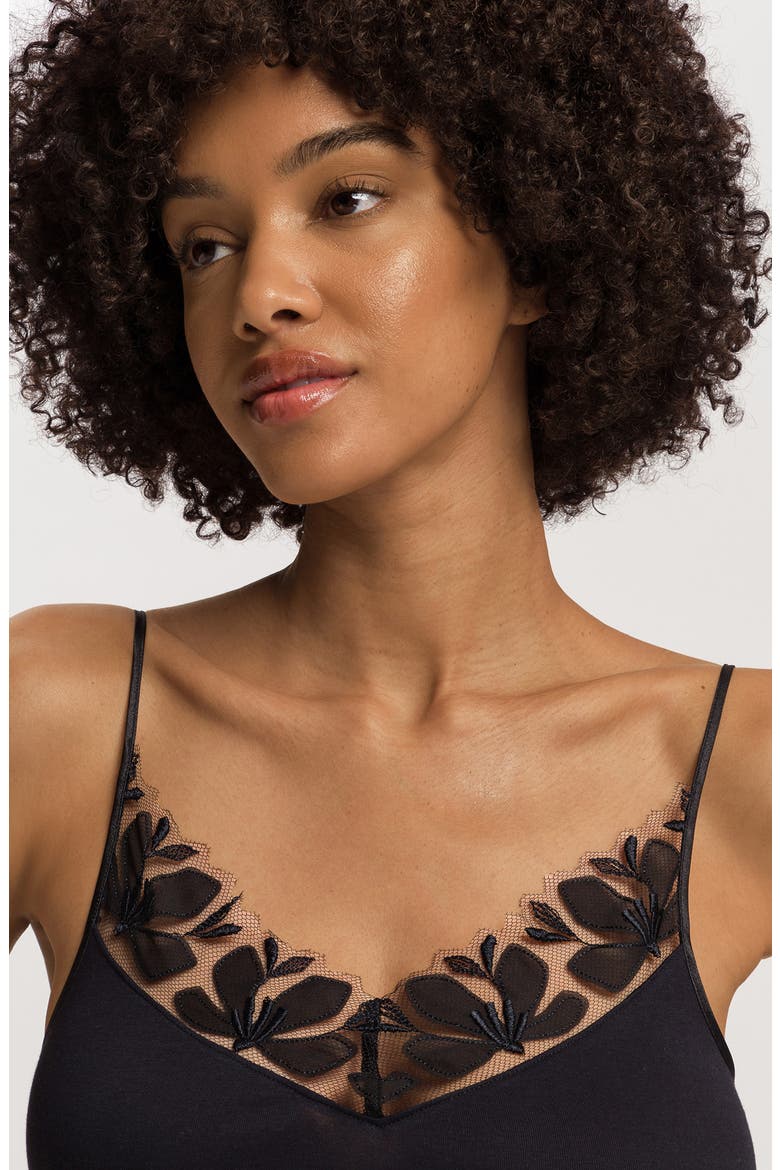 Kalea Embroidered Trim Cotton Camisole, Alternate, color, BLACK