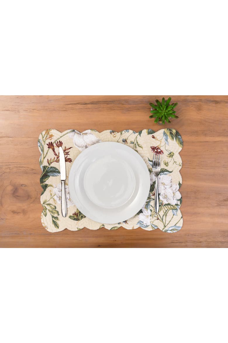 Flower Garden Butterflies 100% Cotton Set of 6 Placemats 13" x 19", Alternate, color, Beige