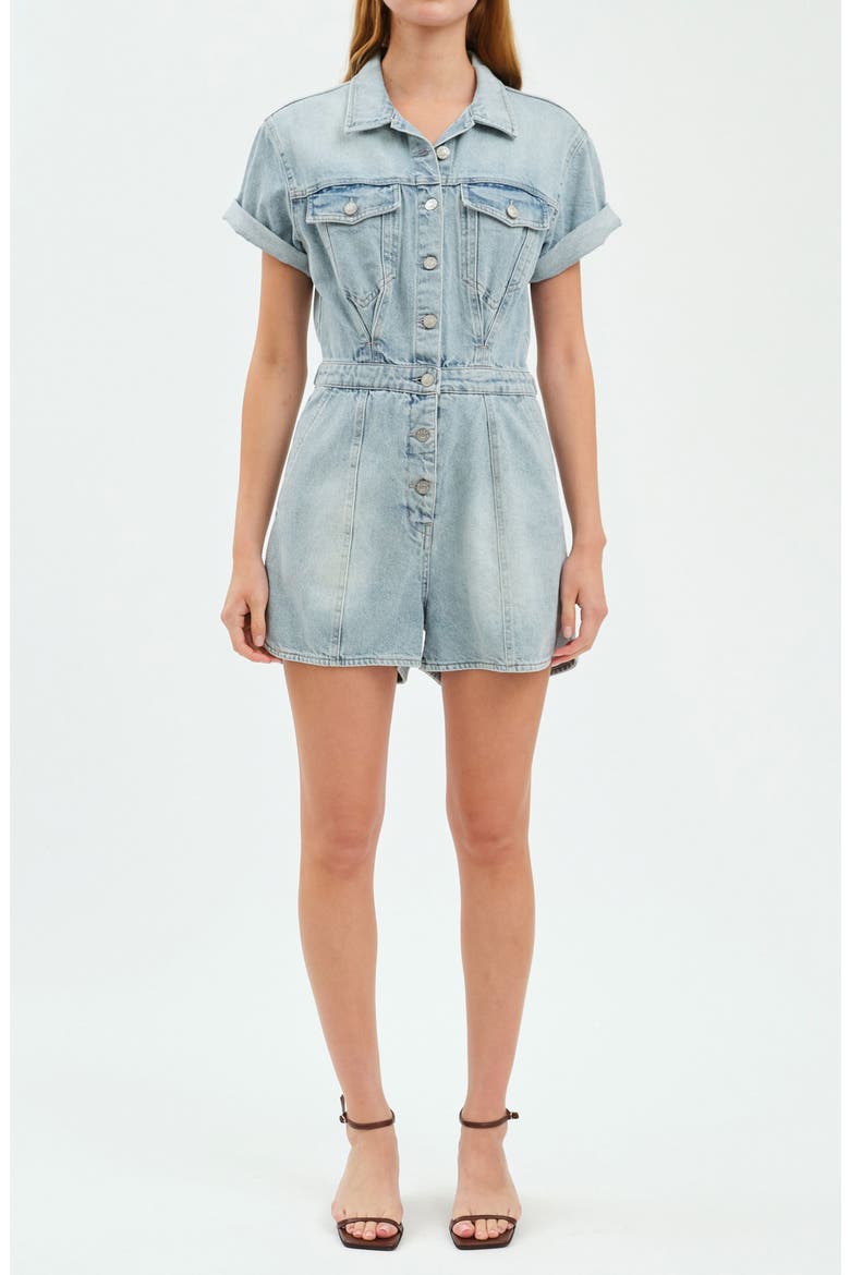 Topanga Denim Romper, Main, color, DOLPHIN