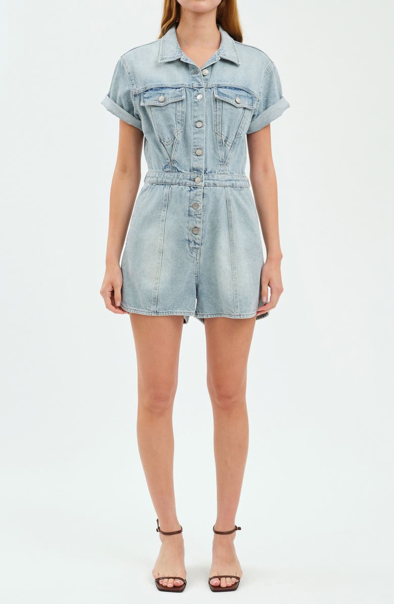 DAZE Topanga Denim Romper, Main, color, Dolphin
