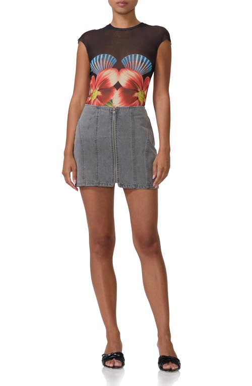 Afrm Nina Print Cap Sleeve Mesh Top In Hibiscus Shell