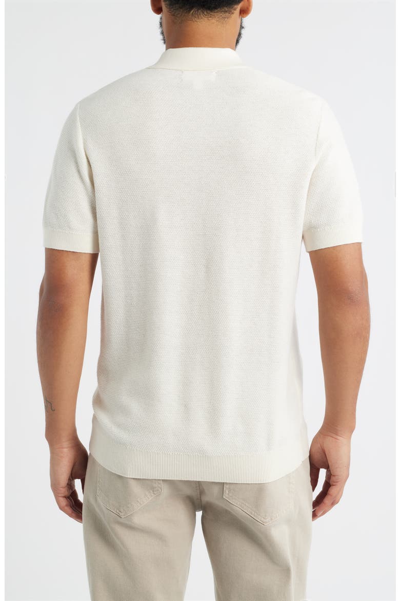 Short Sleeve Textured Cotton & Silk Polo Sweater, Alternate, color, IVORY PRISTINE