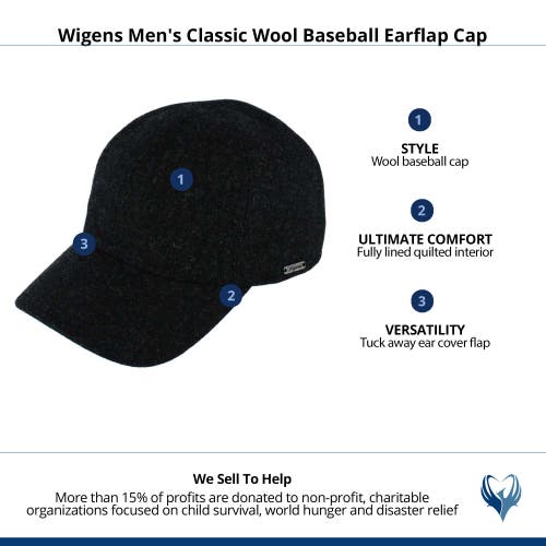 Wigens Classic Wool Baseball Earflap Cap In Black