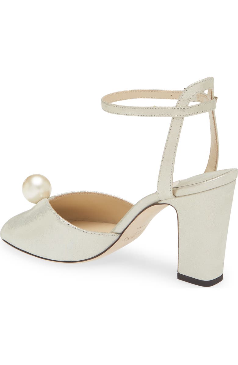Jimmy Choo Sacaria Imitation Pearl Embellished Ankle Strap Sandal, Alternate, color, Champagne/ White