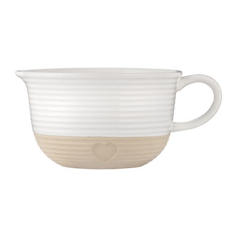 Rustic Charm Batter Bowl, Stoneware Mixing Bowl with Handle & Pour Spout