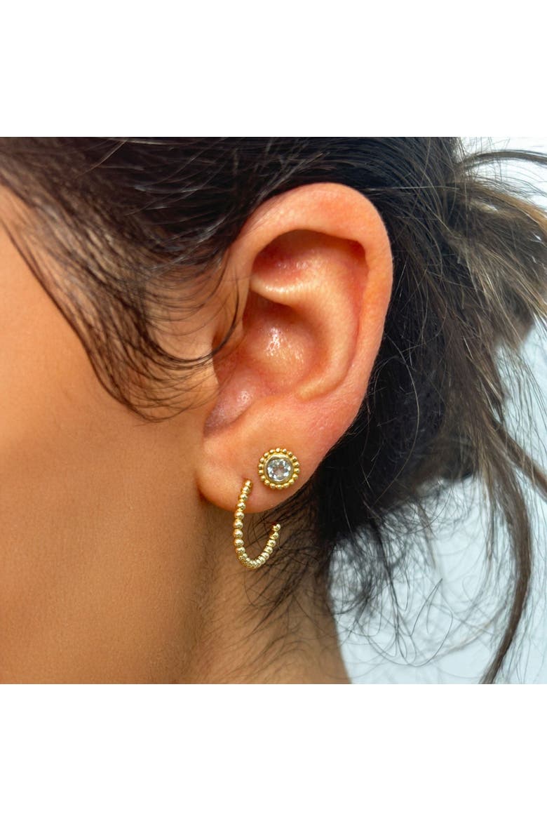 Gold Beaded C-Hoop Earrings, Alternate, color, Yellow Gold
