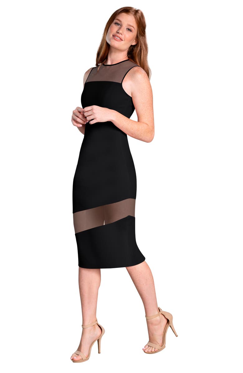 Dress the Population Valerie Sheer Inset Body-Con Midi Dress, Alternate, color, 