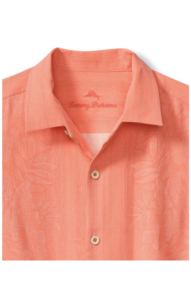 Maui Border Silk Short Sleeve Button-Up Shirt, Alternate, color, BRIGHT PEACH