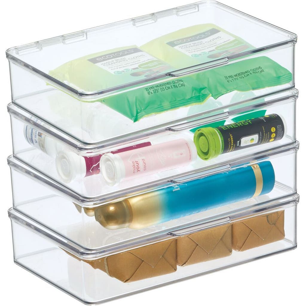 Mdesign Plastic Bath Stacking Storage Organizer Box, Hinged Lid, 4 Pack In Transparent