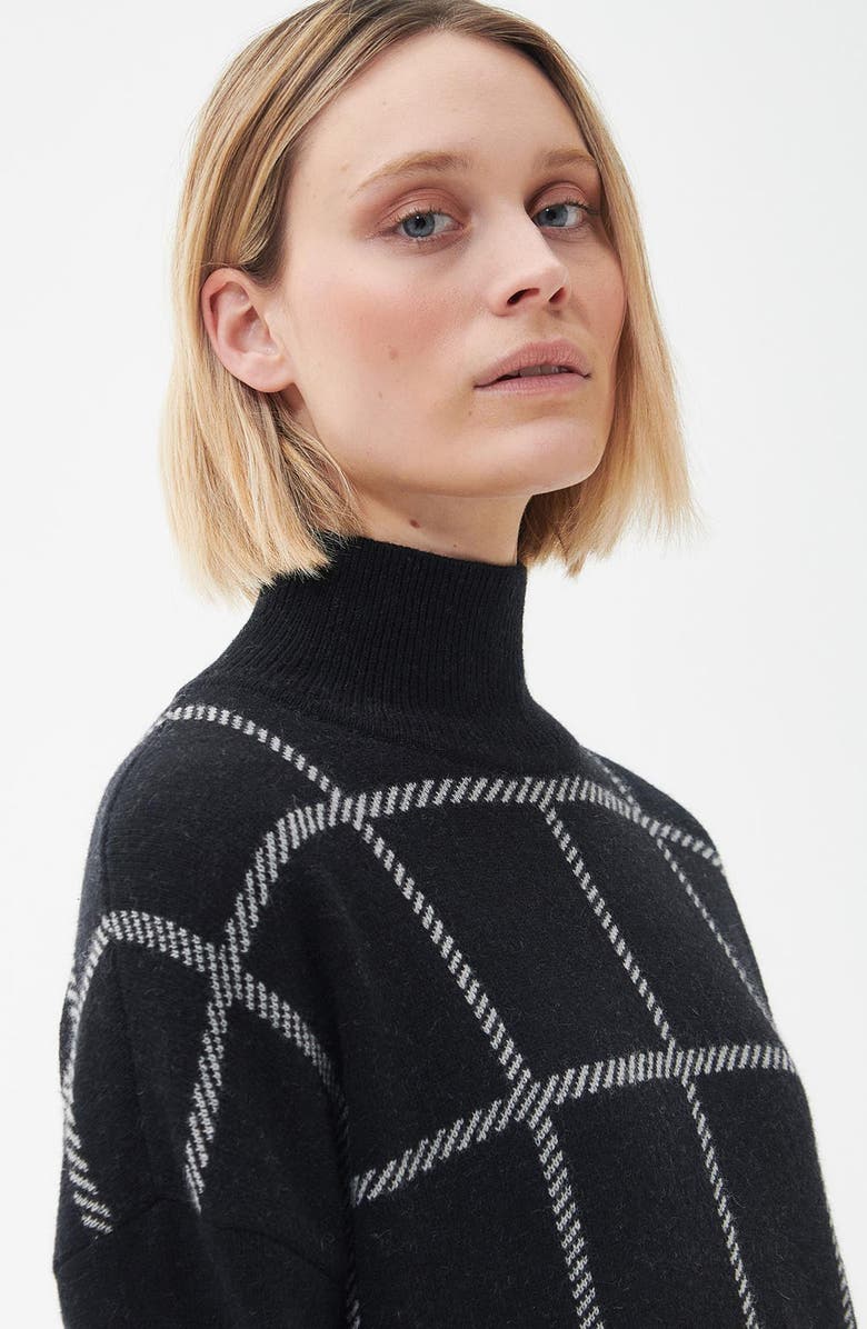 Barbour Marsha Check Jacquard Long Sleeve Wool Blend Sweater Dress, Alternate, color, Black