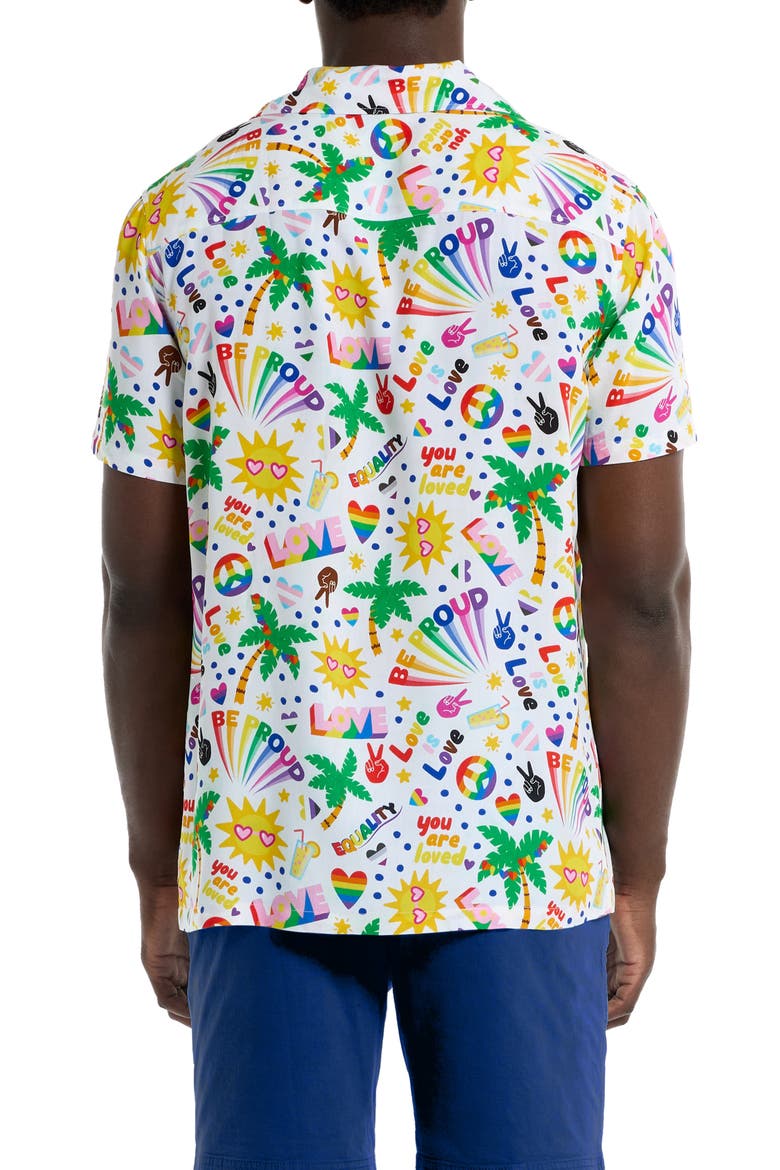 Relaxed Fit Tropic Pride Icons Print Camp Shirt, Alternate, color, WHITE
