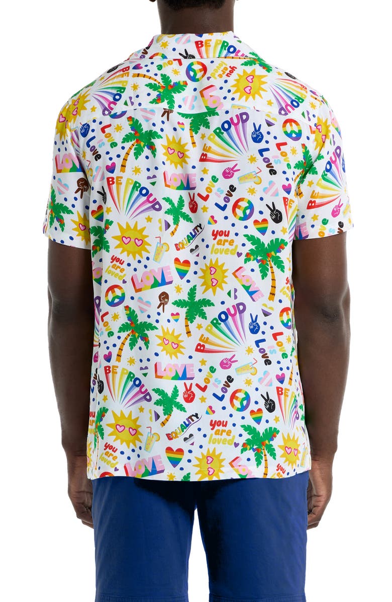OppoSuits Relaxed Fit Tropic Pride Icons Print Camp Shirt, Alternate, color, White