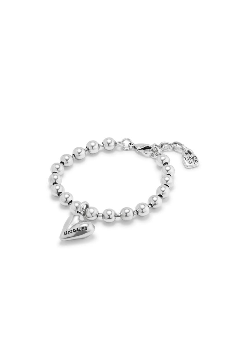 UNODE50 Sterling silver-plated beaded bracelet with a heart charm, Alternate, color, Silver