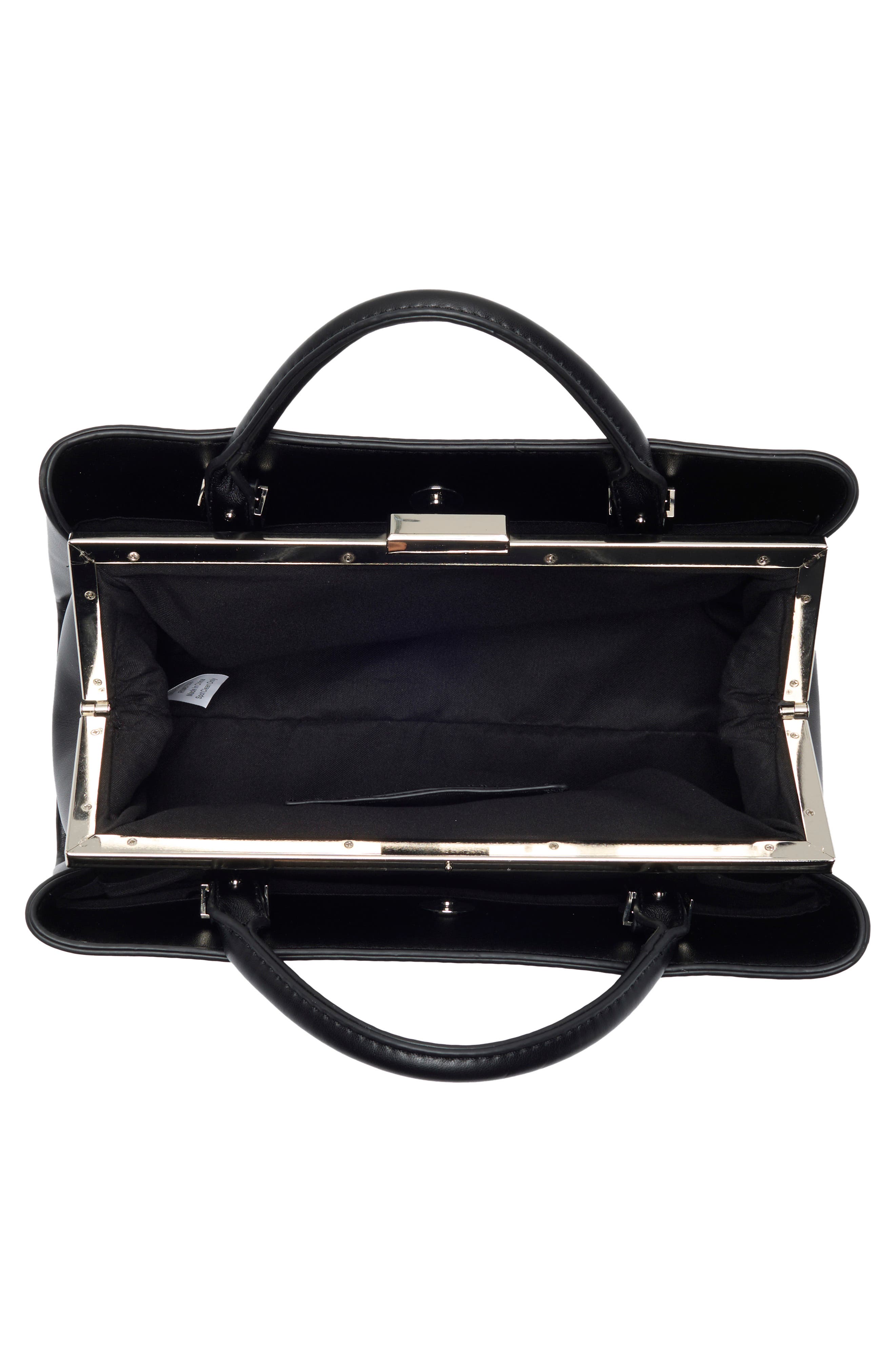 EW Frame Faux Leather Satchel, Alternate, color, BLACK