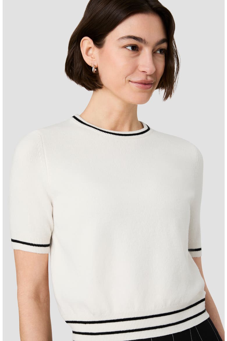 Babysoft Rib Stripe Short Sleeve Sweater, Alternate, color, PORCELAIN CREAM W/ BLACK