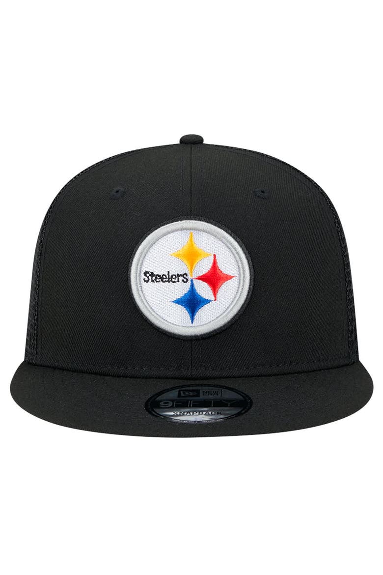 Men's New Era Black Pittsburgh Steelers  Main Trucker 9FIFTY Snapback Hat, Alternate, color, Black