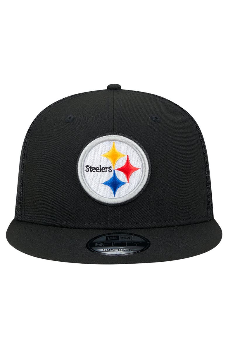 New Era Men's New Era Black Pittsburgh Steelers Main Trucker 9FIFTY Snapback Hat, Alternate, color, Black