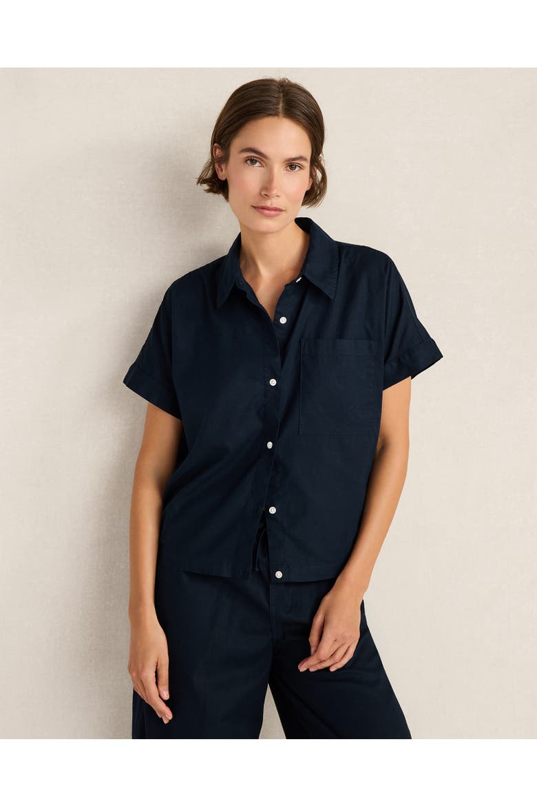 Organic Cotton Linen Button-Down Top, Main, color, Indigo Ink