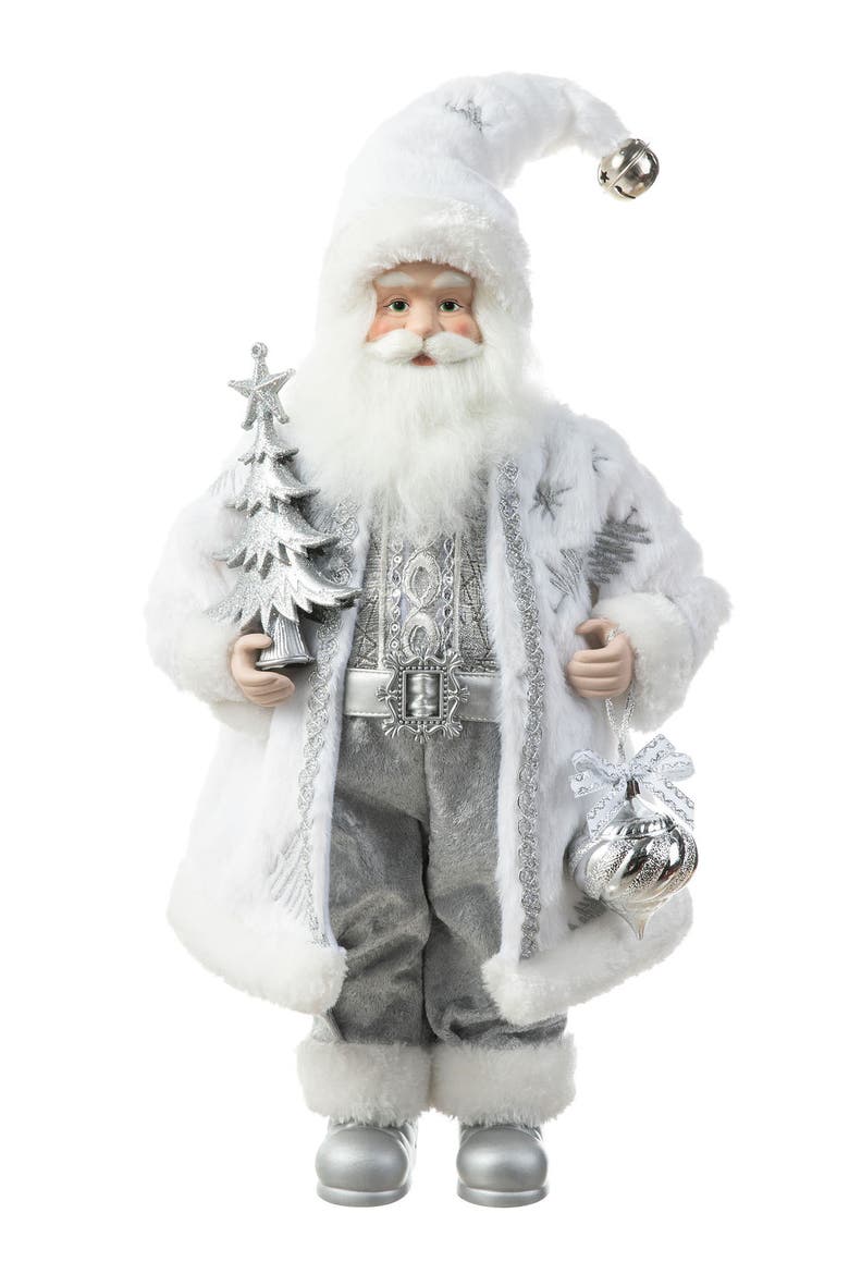 Faux Fur Christmas Frosty Santa Figurine with Porcelain Face, Main, color, Red