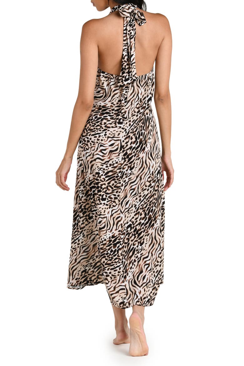 Fierce Territory Cutout Halter Neck Swim Cover-Up Dress, Alternate, color, TAUPE