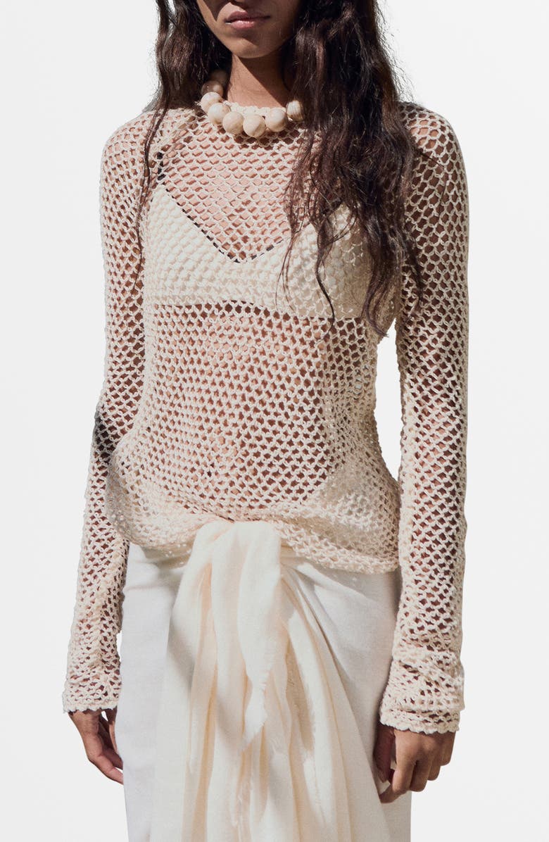 MANGO Stretch Cotton Crochet Sweater, Main, color, 