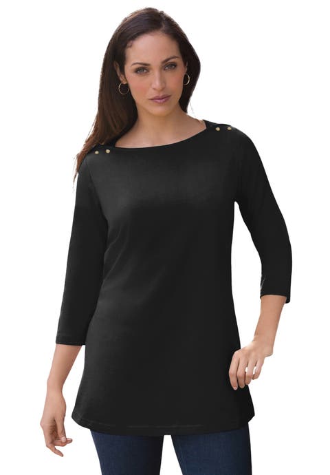 Stretch Cotton Boatneck Tunic (Plus Available)