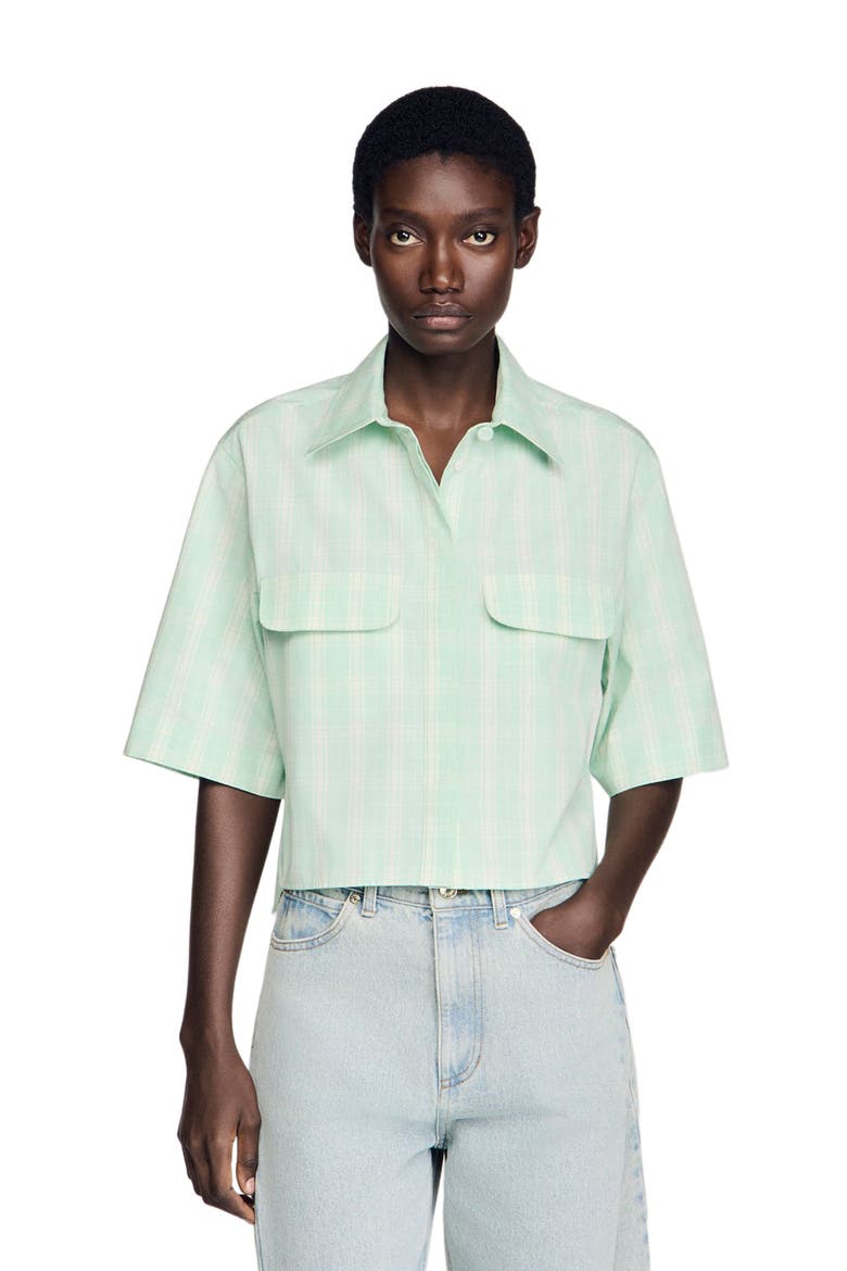 Short checked shirt, Main, color, Green / ecru