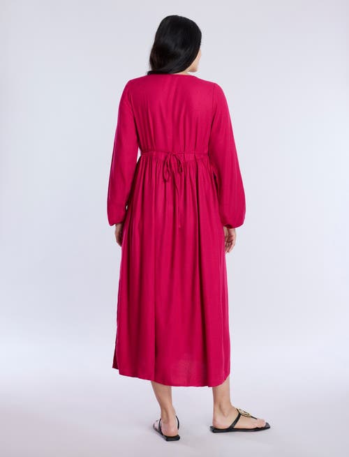 Motherhood Maternity Long Sleeve Button Front Maternity Midi Dress In Cerise