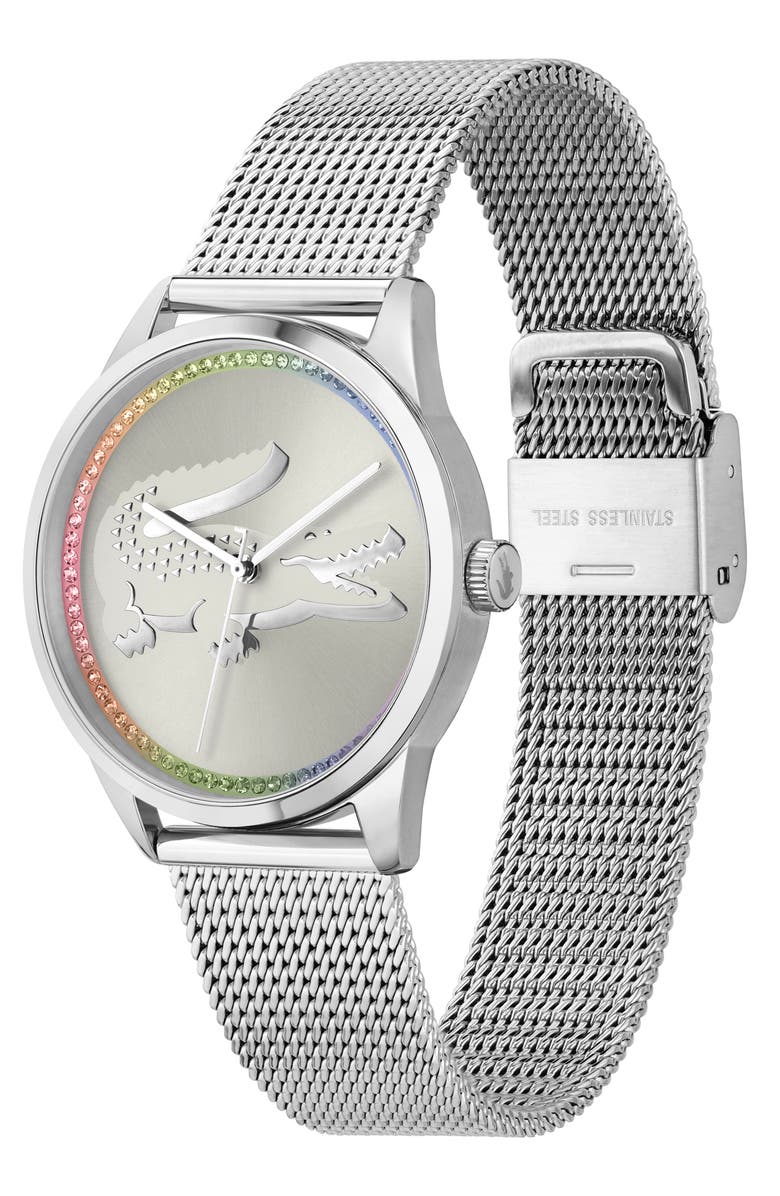 Lacoste Ladycroc Mesh Strap Watch, 36mm, Alternate, color, Silver