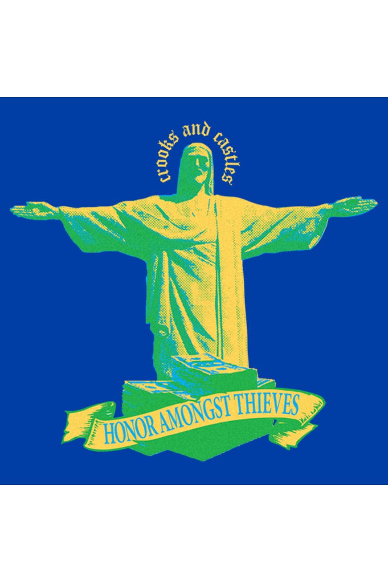 Men's Crooks & Castles Honor Amongst Thieves Green Print  Graphic T-Shirt, Alternate, color, Royal Blue