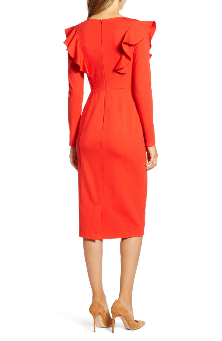 Rachel Parcell Ruffle Long Sleeve Ponte Dress, Alternate, color, 