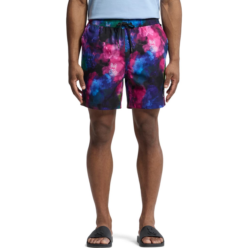 Psycho Bunny Dokos Printed Swim Shorts Black In Black