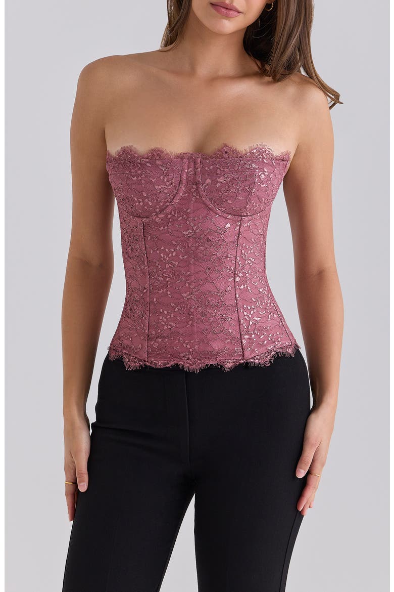 Alexia Metallic Lace Strapless Corset Top, Main, color, ROSE PINK