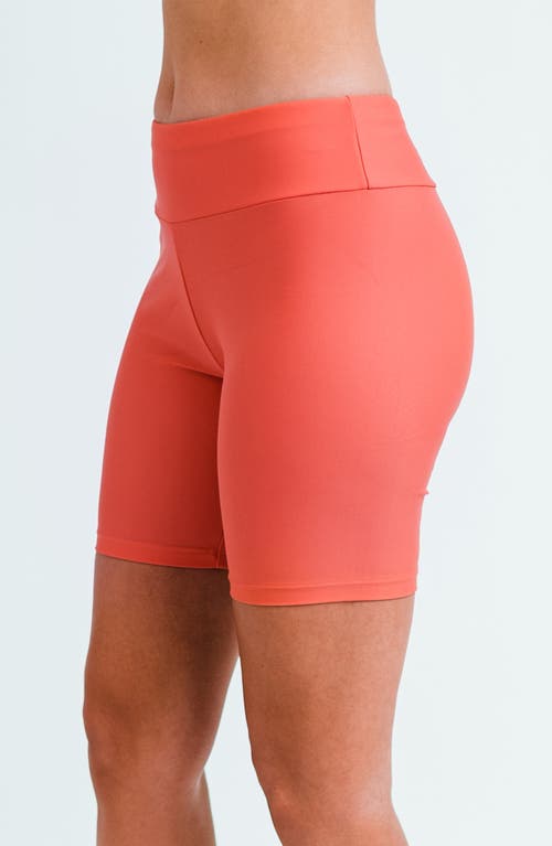 Calypsa Mid-thigh Swim Shorts In Orange