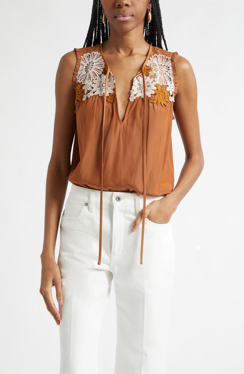 Ramy Brook Adaline Embroidered Sleeveless Top, Main, color, Coffee