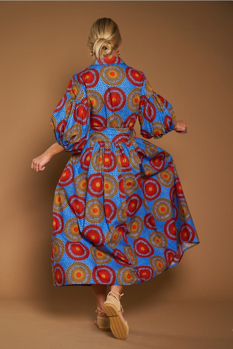 Printed Dress With Macrame Piping, Alternate, color, Blue Multicolour