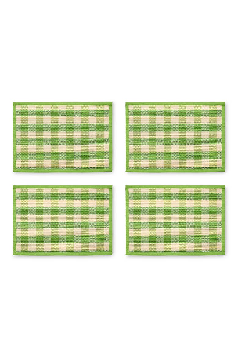 Green Woven Check Set of 4 Straw Placemats, Main, color, GREEN