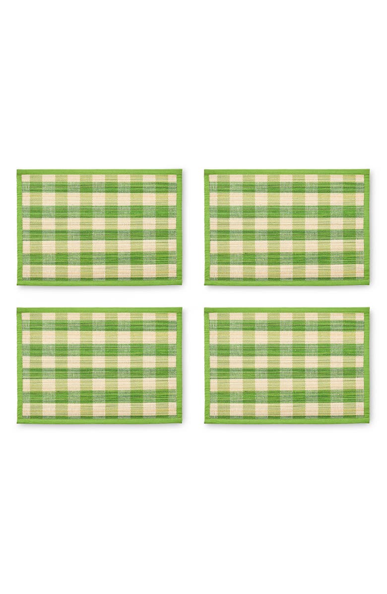 MACKENZIE CHILDS Green Woven Check Set of 4 Straw Placemats, Main, color, Green