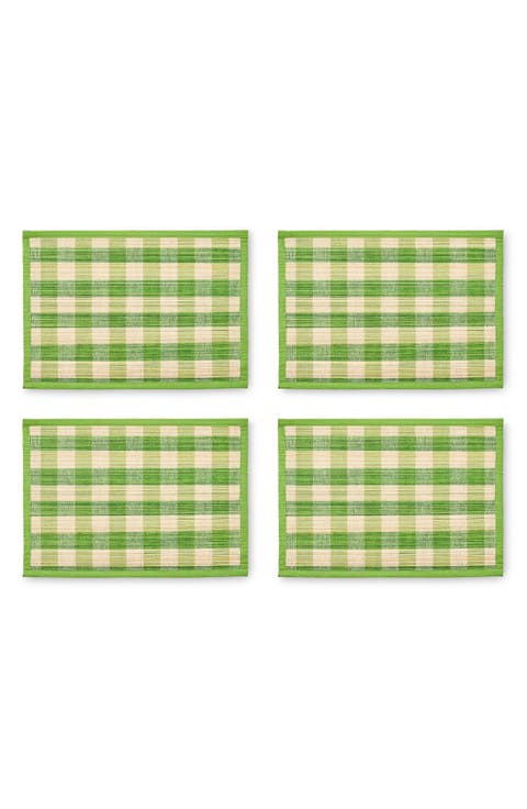 Green Woven Check Set of 4 Straw Placemats
