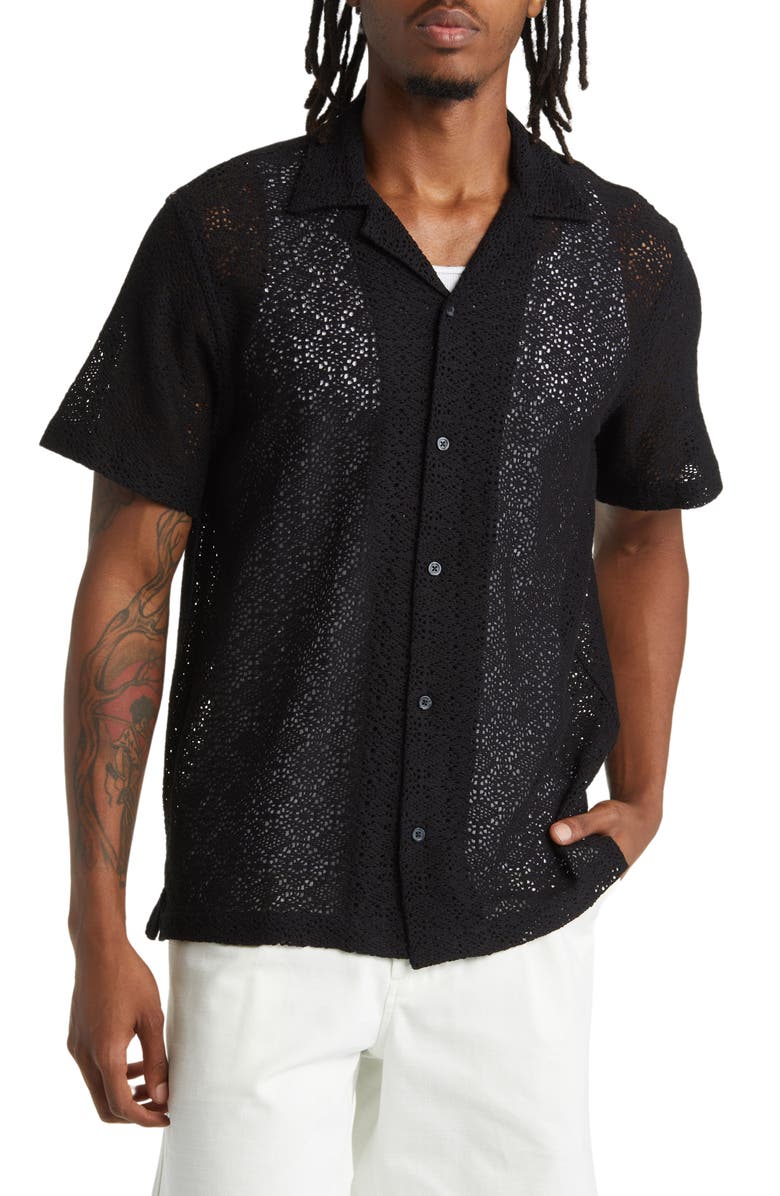 Saturdays NYC Canty Crochet Stitch Short Sleeve Button-Up Shirt, Alternate, color,