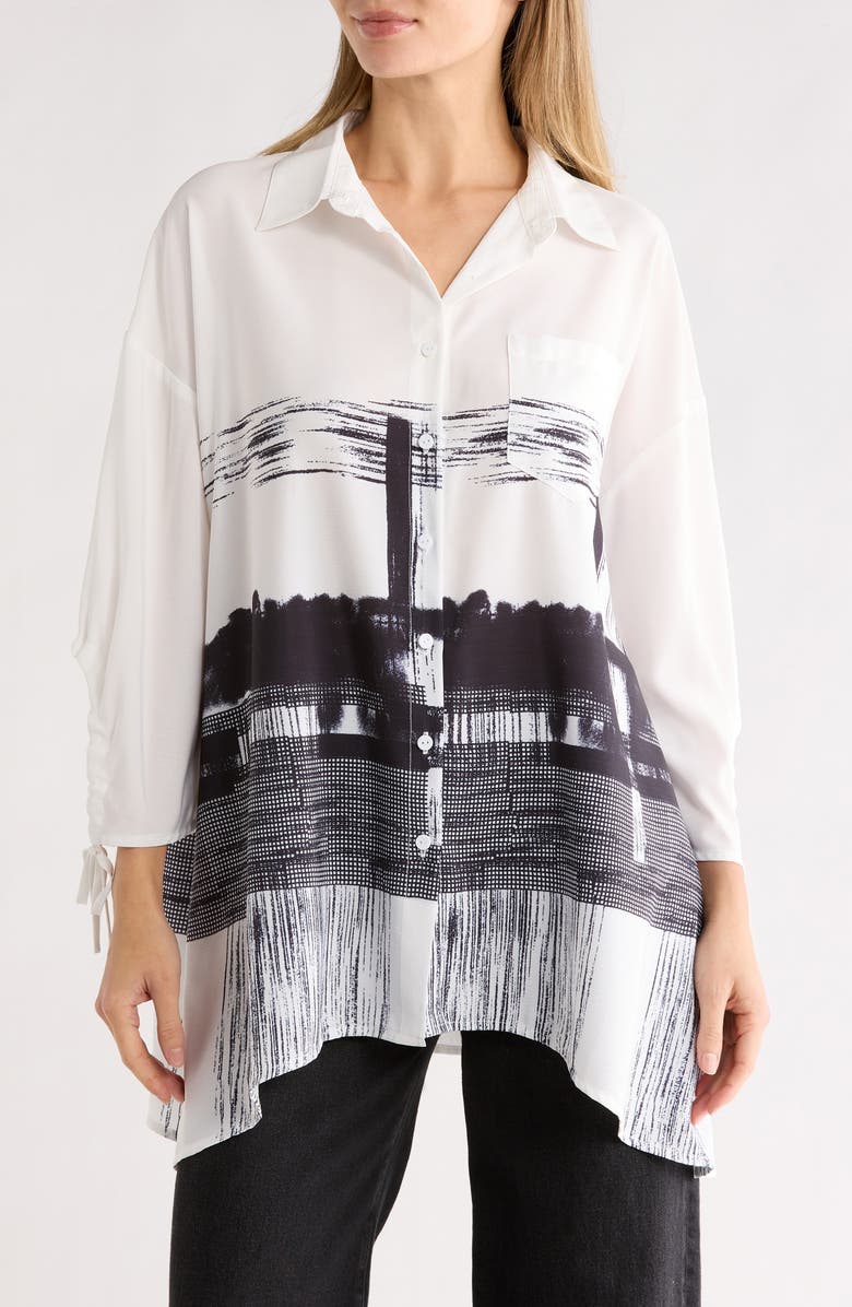 PATRIZIA LUCA Oversize Button-Up Shirt, Main, color, Black/ White
