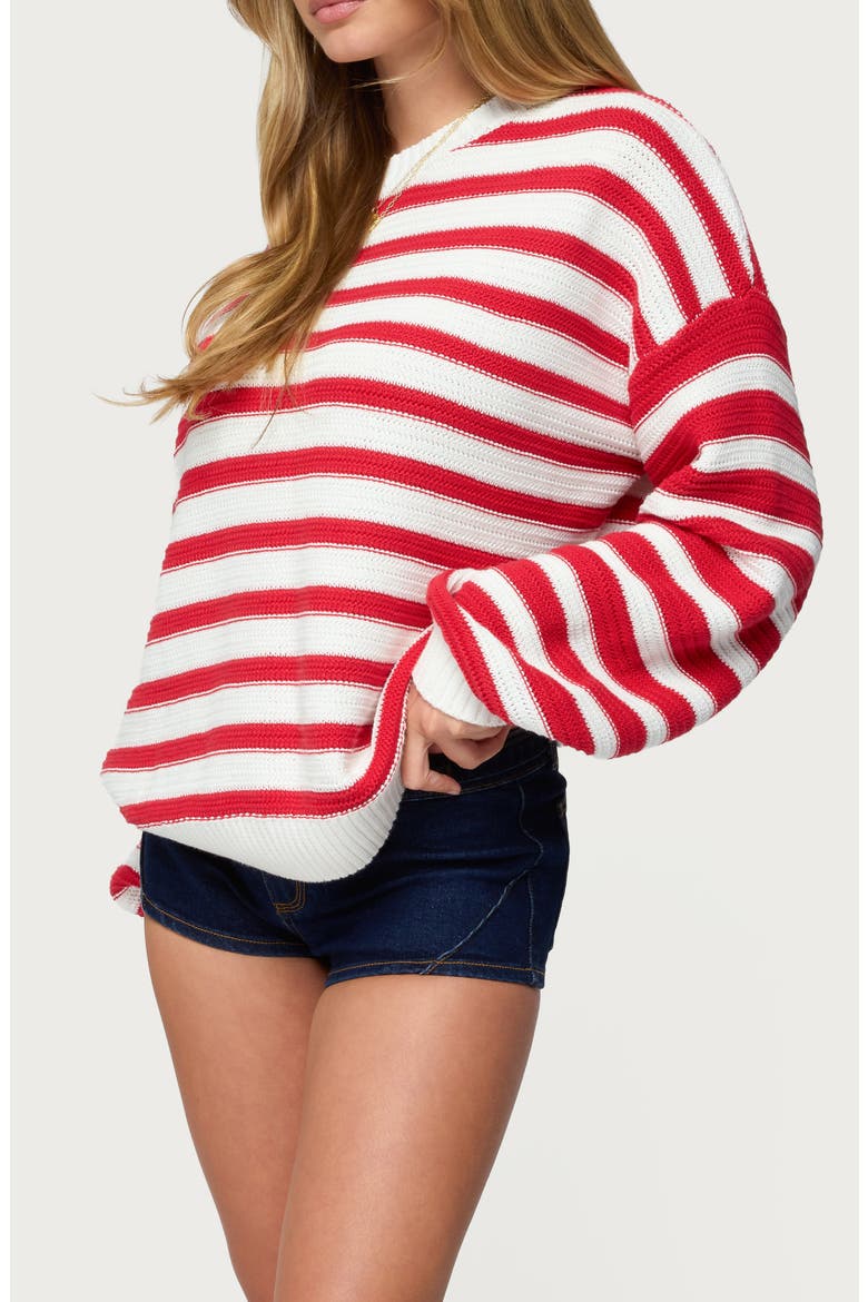 Aerin Oversize Stripe Cotton Sweater, Alternate, color, RED-AND-CREAM