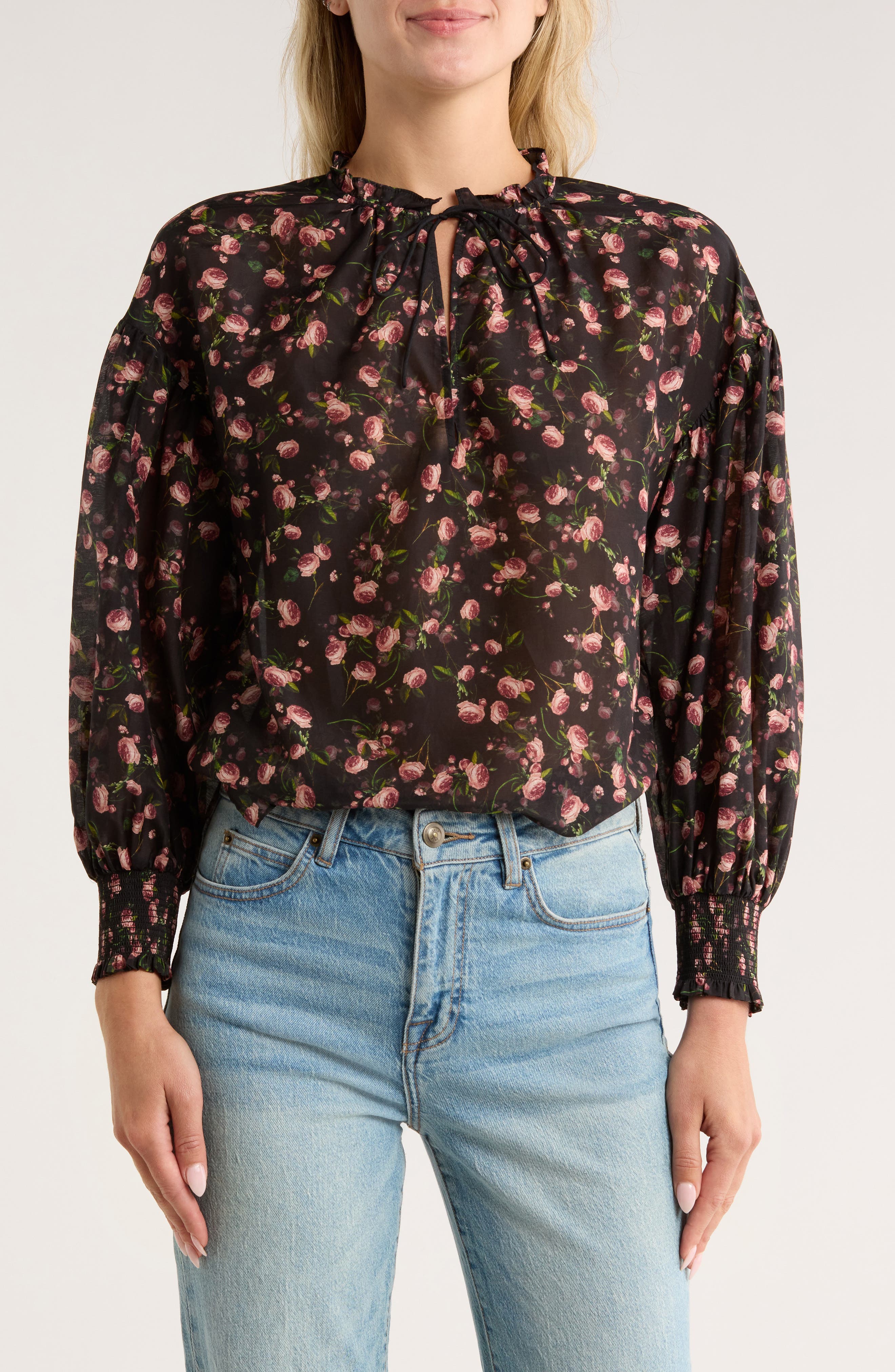 Alice + Olivia Julius Floral Long Sleeve Cotton & Silk Top