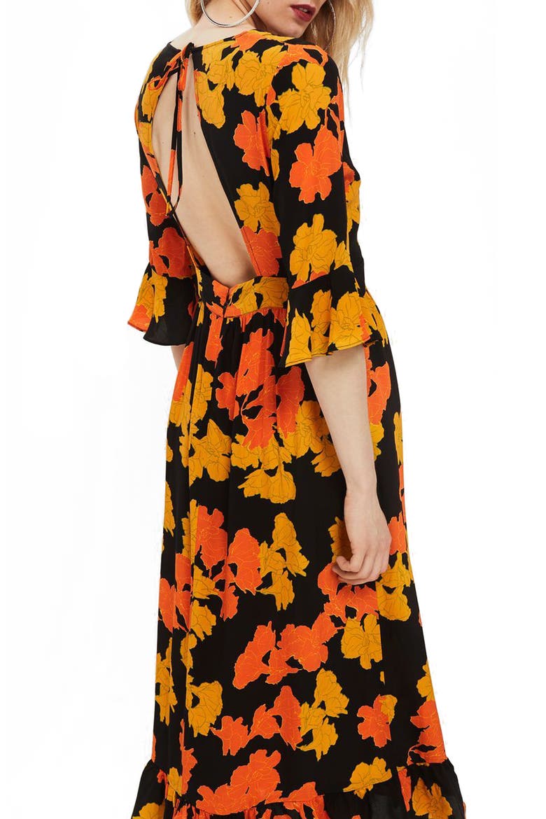 Bold Floral Midi Dress, Alternate, color, BLACK MULTI
