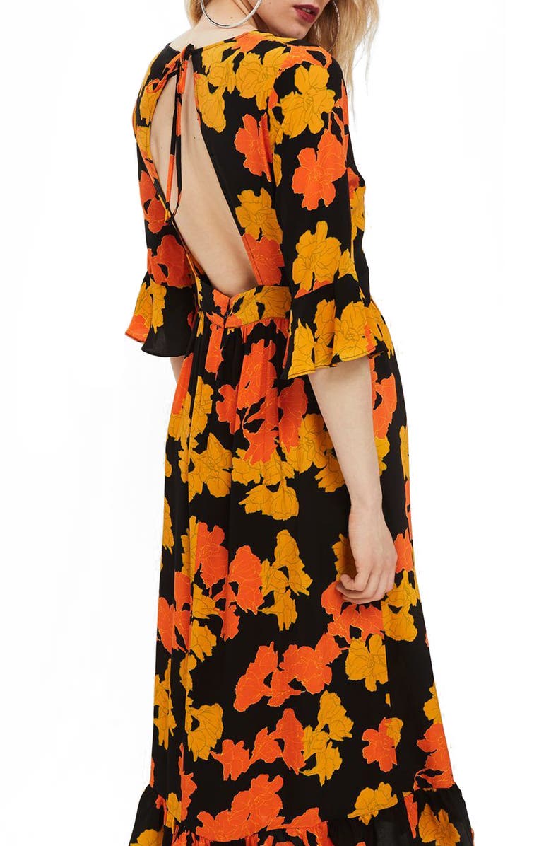 Topshop Bold Floral Midi Dress, Alternate, color,