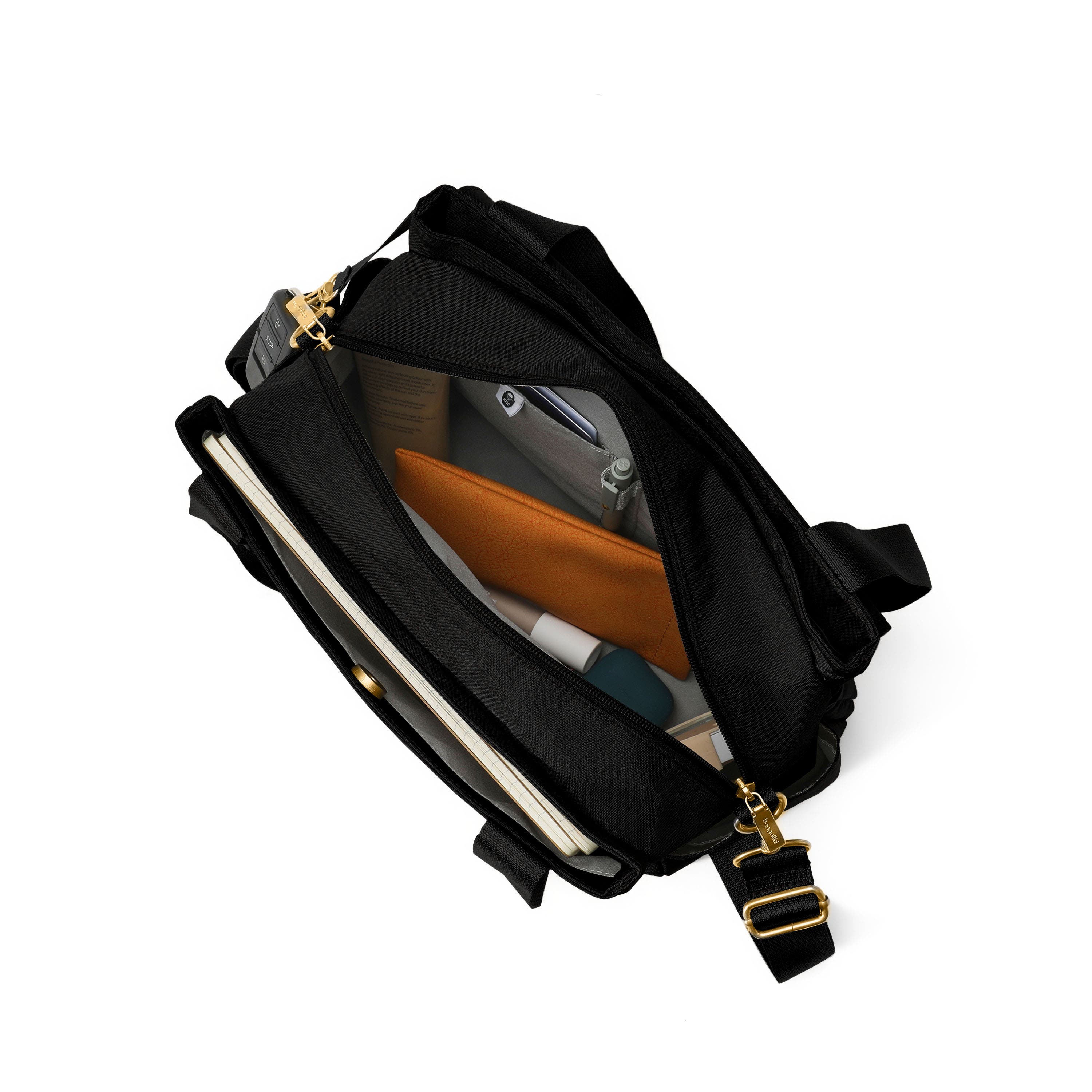 Coastal Flip Lock Trio Satchel, Alternate, color, Black W/ Gold Hardware