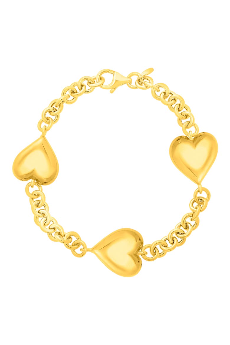 Puffed Heart Station Chain Bracelet, Main, color, YELLOW