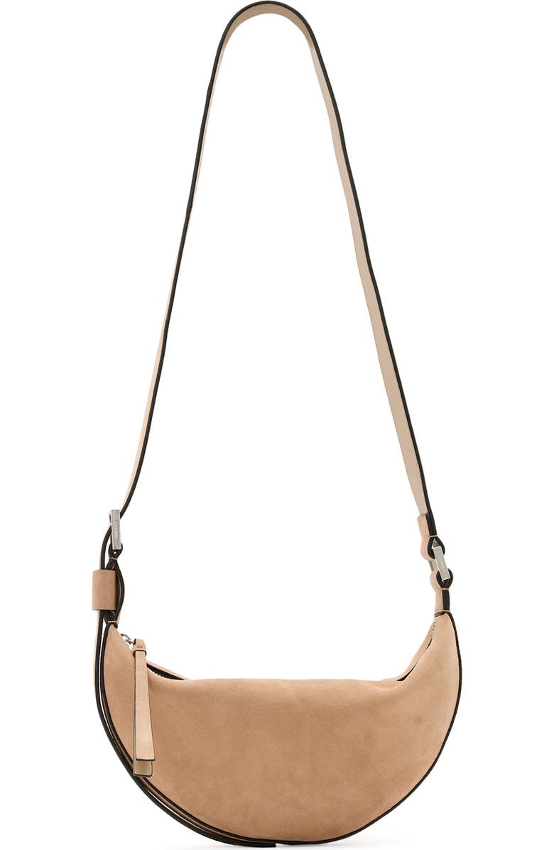 AllSaints Half Moon Suede Crossbody Bag, Alternate, color,