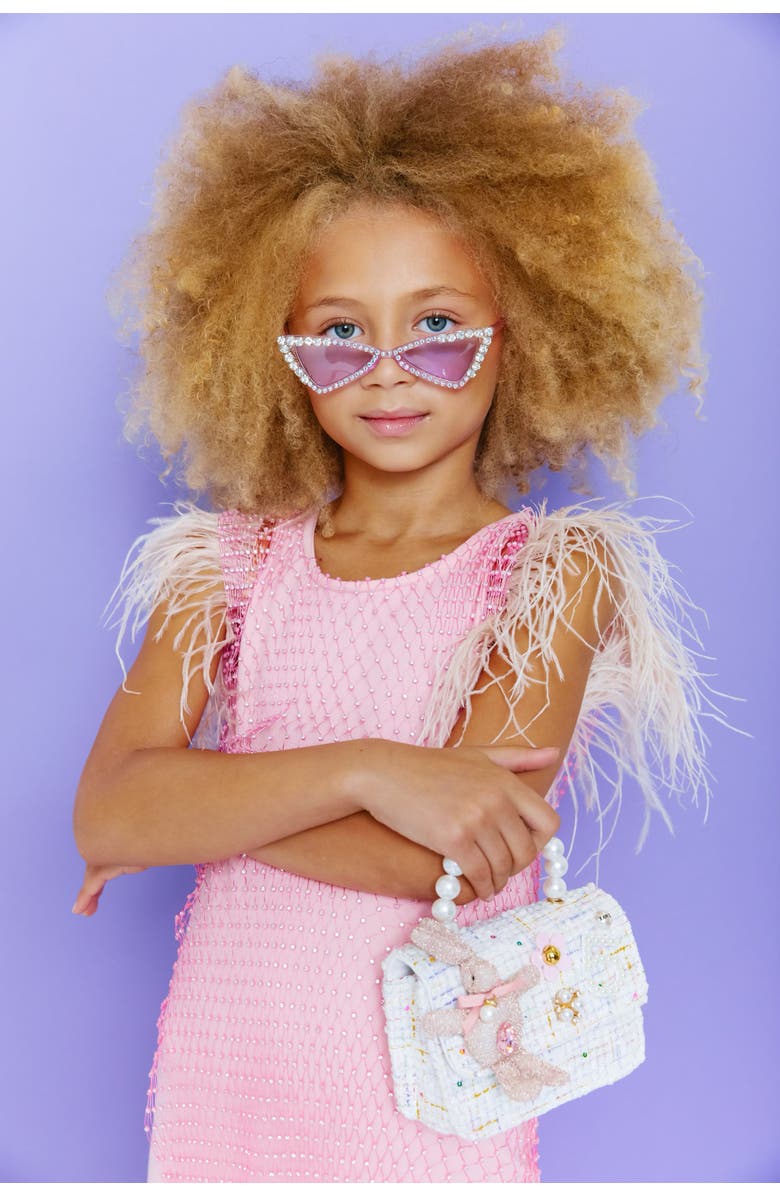 Lola + The Boys Crystal Feather Trims Sequin Dress, Alternate, color, Light Pink